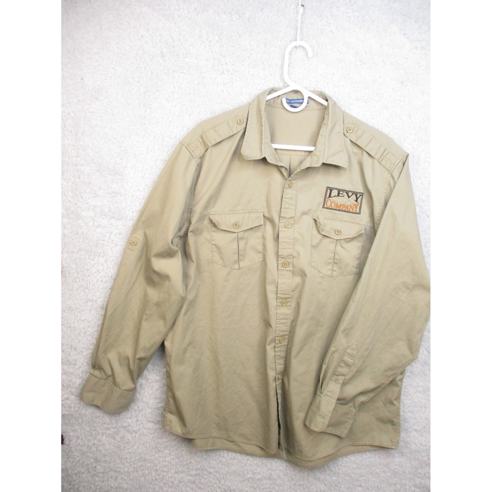 Port Authority Levy Company Khaki Button Down Shirt XL Long Sleeve Work Uniform